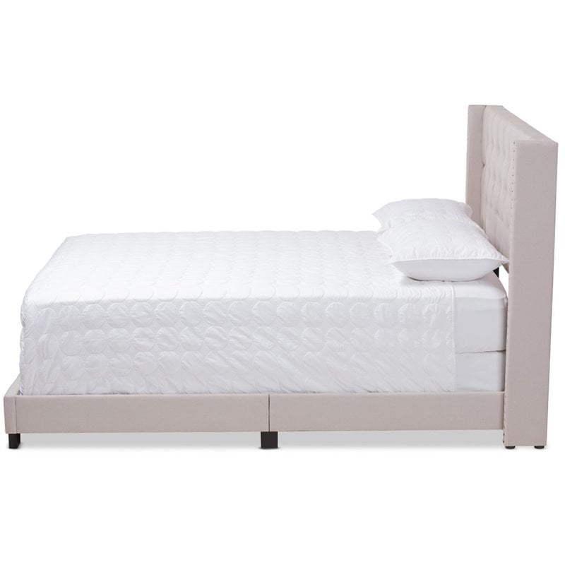 Bowery Hill Modern Upholstered Fabric Tufted King Bed in Beige
