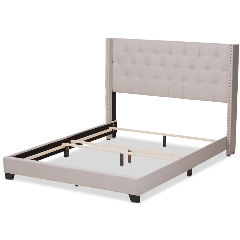 Bowery Hill Modern Upholstered Fabric Tufted King Bed in Beige