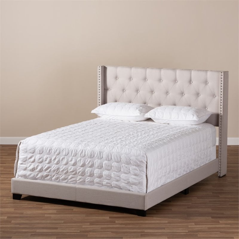 Bowery Hill Modern Upholstered Fabric Tufted King Bed in Beige