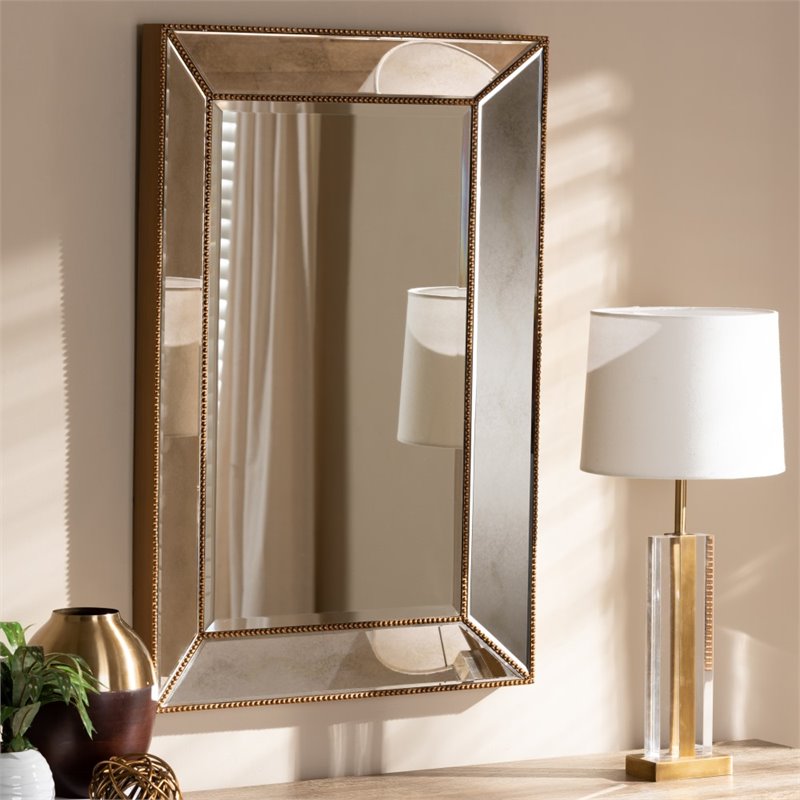 Bowery Hill Contemporary Decorative Wood Wall Mirror in Gold