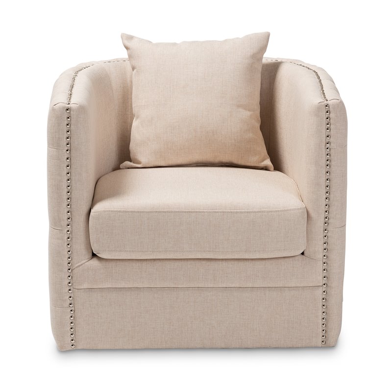 Bowery Hill Fabric Beige Swivel Chair Tufted Fully Assembled