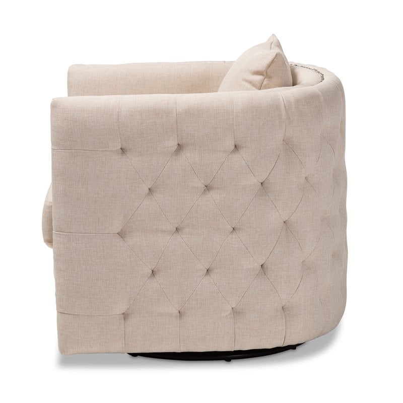 Bowery Hill Fabric Beige Swivel Chair Tufted Fully Assembled