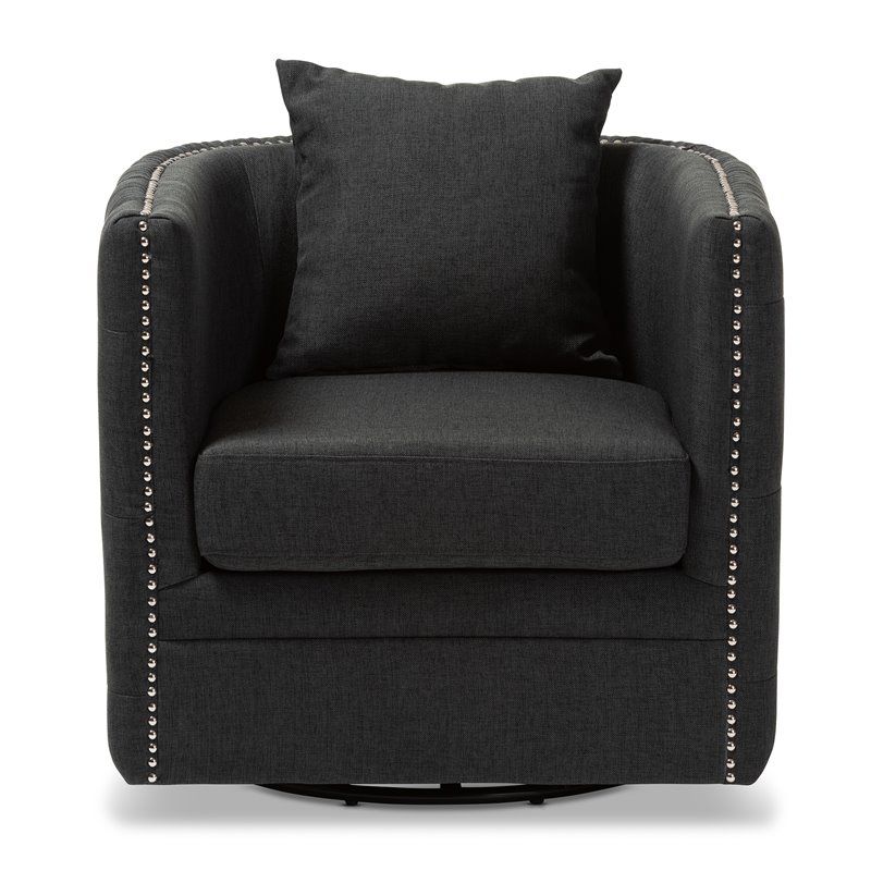 Bowery Hill Grey Fabric Upholstered Tufted Swivel Chair