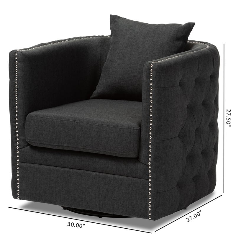 Bowery Hill Grey Fabric Upholstered Tufted Swivel Chair