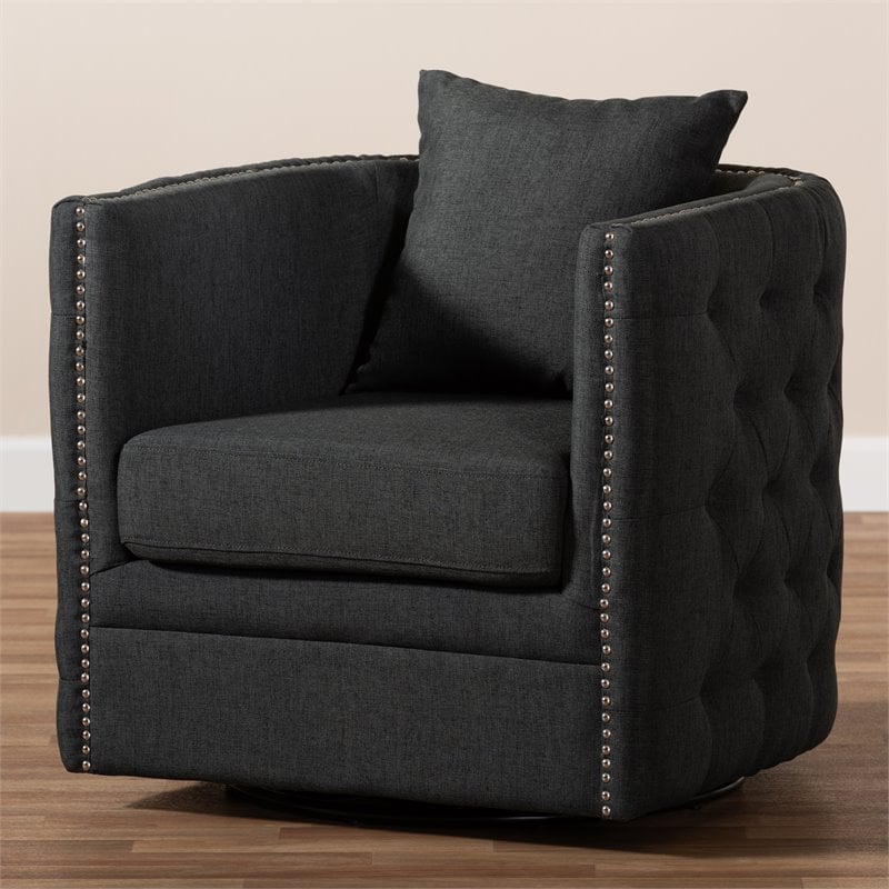 Bowery Hill Grey Fabric Upholstered Tufted Swivel Chair