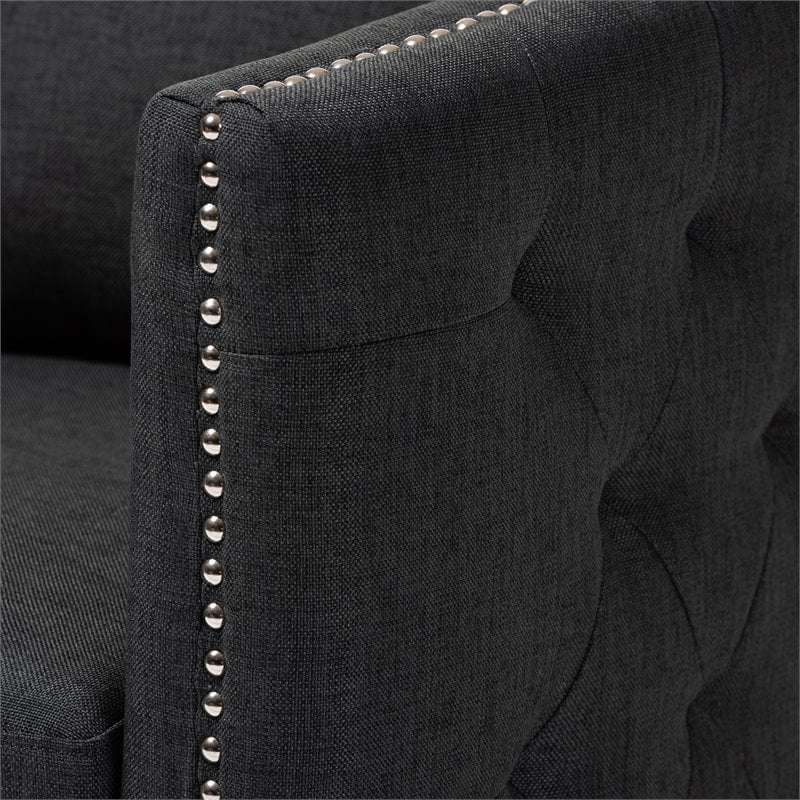 Bowery Hill Grey Fabric Upholstered Tufted Swivel Chair