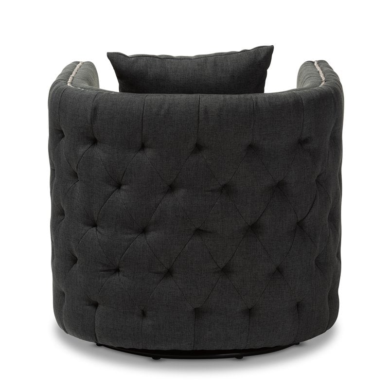 Bowery Hill Grey Fabric Upholstered Tufted Swivel Chair