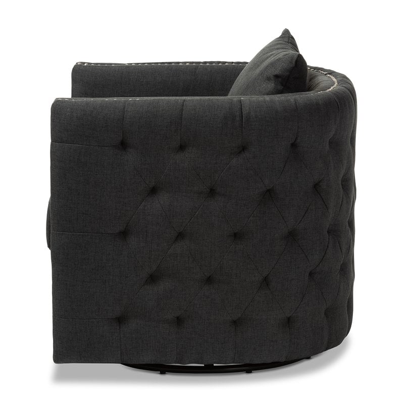 Bowery Hill Grey Fabric Upholstered Tufted Swivel Chair