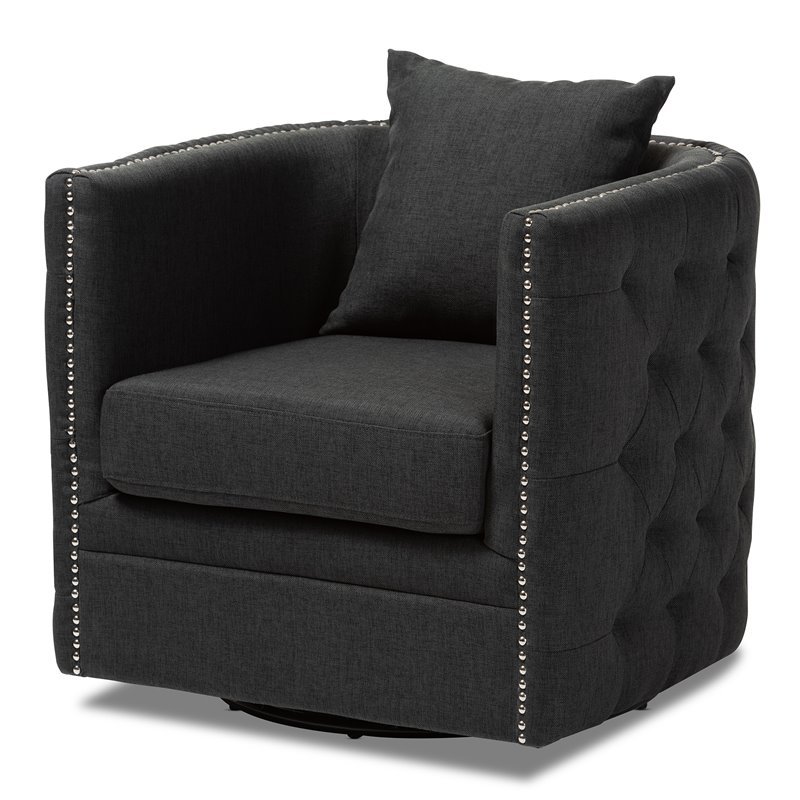 Bowery Hill Grey Fabric Upholstered Tufted Swivel Chair