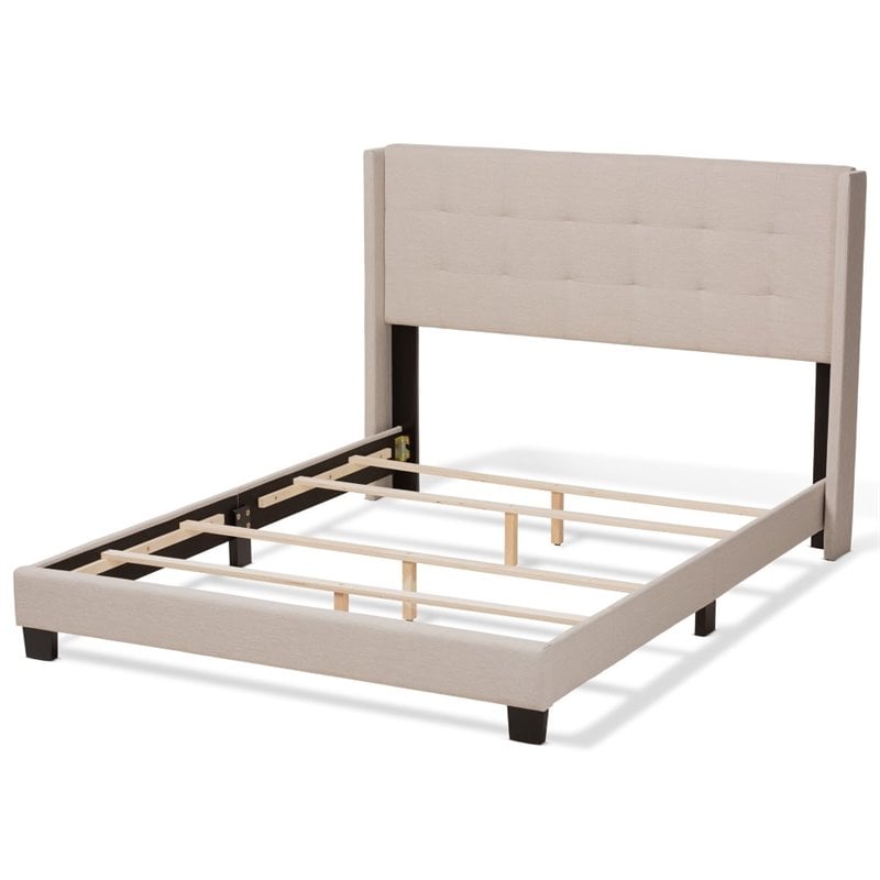 Bowery Hill Upholstered Fabric Tufted King Bed in Beige