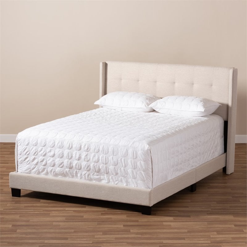 Bowery Hill Upholstered Fabric Tufted King Bed in Beige