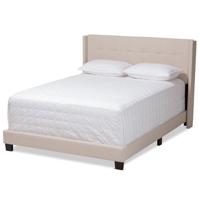 Bowery Hill Upholstered Fabric Tufted King Bed in Beige
