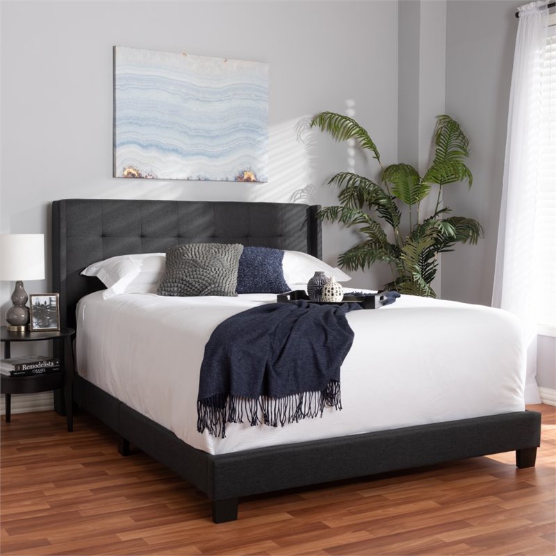 Bowery Hill Upholstered Fabric Tufted Queen Bed in Grey