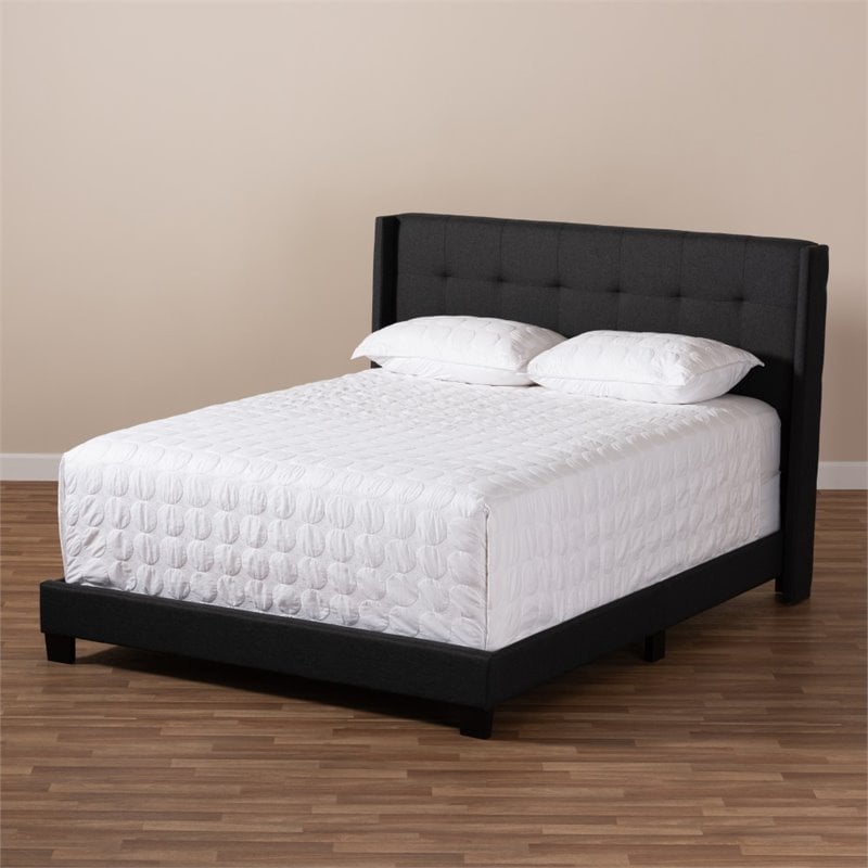 Bowery Hill Upholstered Fabric Tufted Queen Bed in Grey