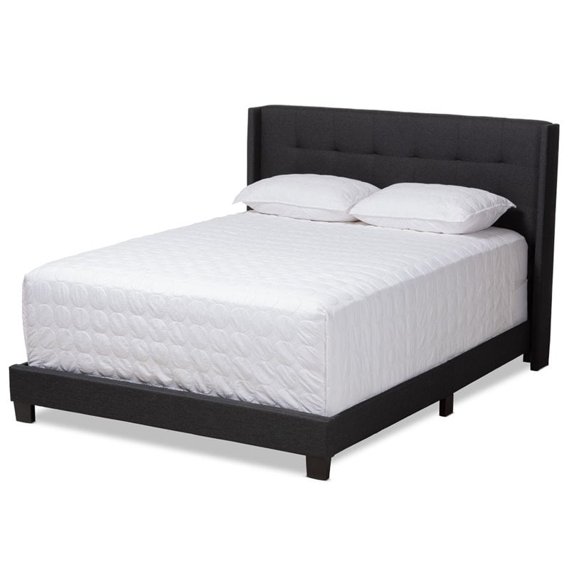 Bowery Hill Upholstered Fabric Tufted Queen Bed in Grey