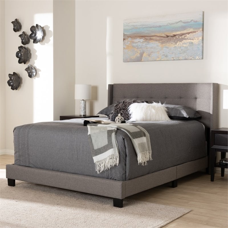Bowery Hill Upholstered Fabric Tufted King Bed in Grey