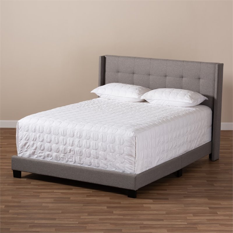 Bowery Hill Upholstered Fabric Tufted King Bed in Grey