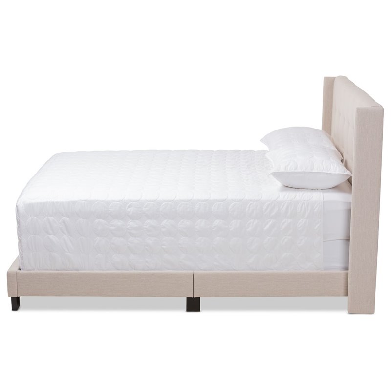 Bowery Hill Modern Upholstered Fabric Tufted Full Bed in Beige