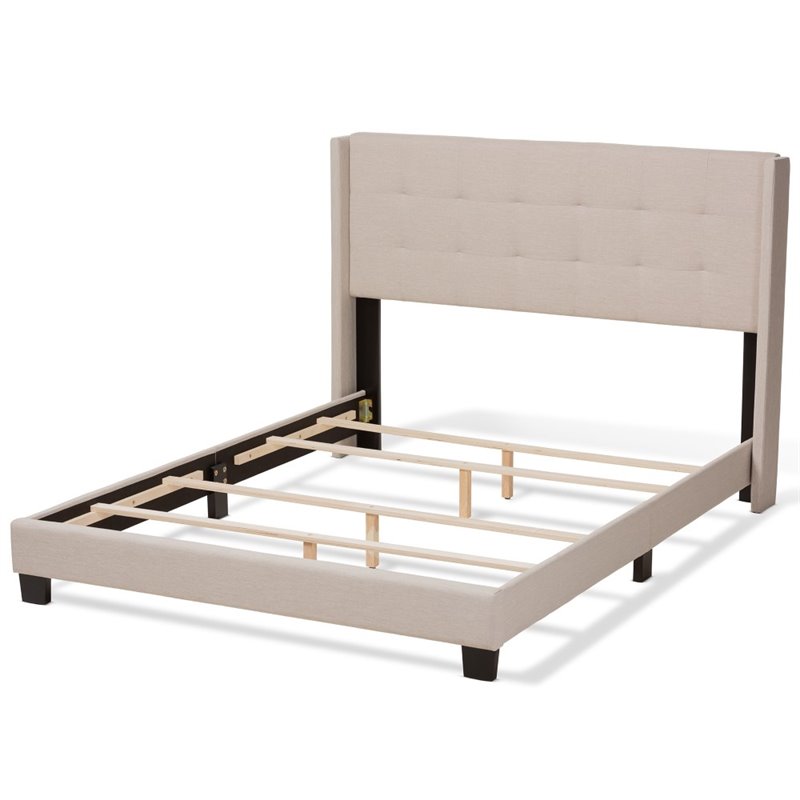 Bowery Hill Modern Upholstered Fabric Tufted Full Bed in Beige