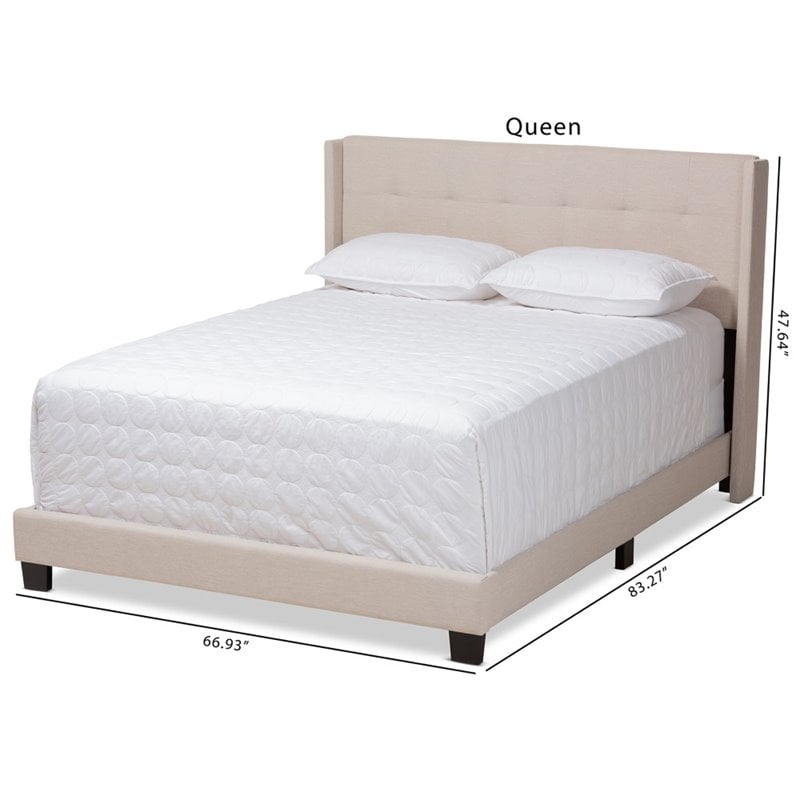 Bowery Hill Fabric Tufted Queen Bed in Beige
