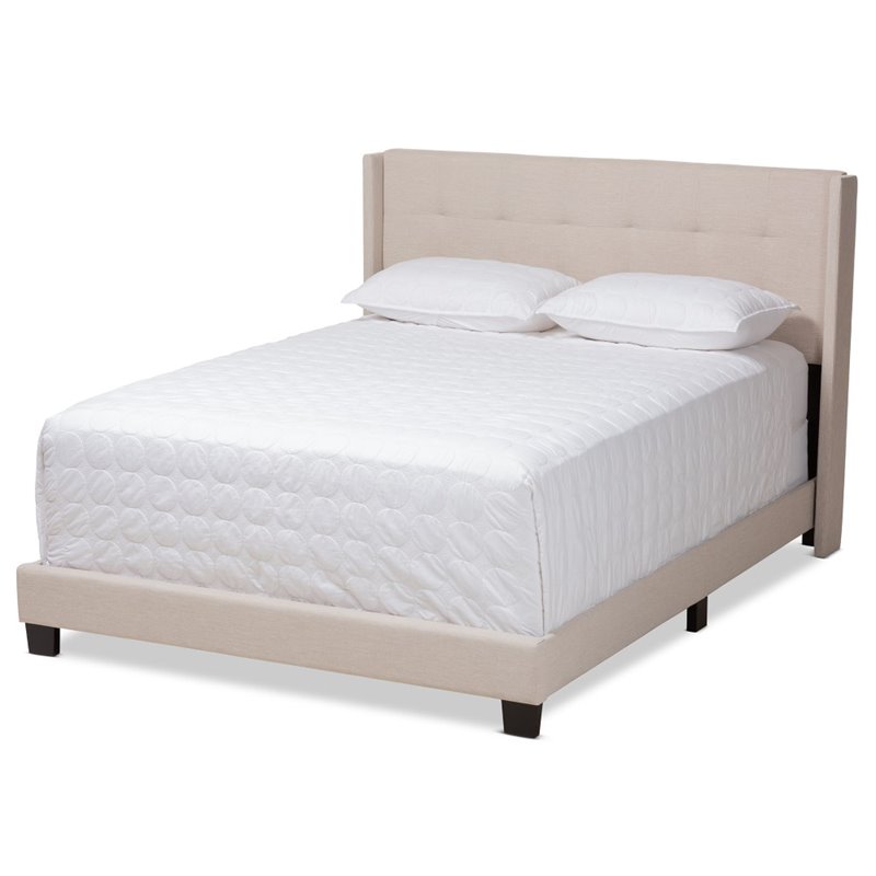 Bowery Hill Fabric Tufted Queen Bed in Beige
