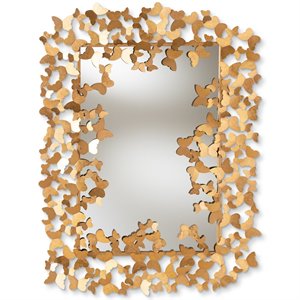 Bowery Hill Metal Antique Gold Wall Mirror Rectangular Butterfly Design 49.21&quot x 36.61&quot Assembled