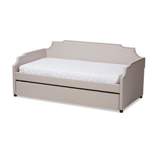 Bowery Hill Fabric Upholstered Twin Size Daybed with Trundle Bed in Beige