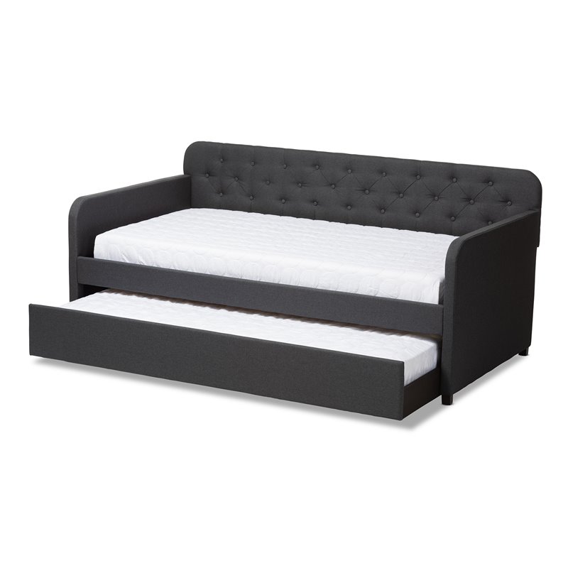 Bowery Hill Contemporary Fabric Tufted Twin Daybed in Charcoal Gray