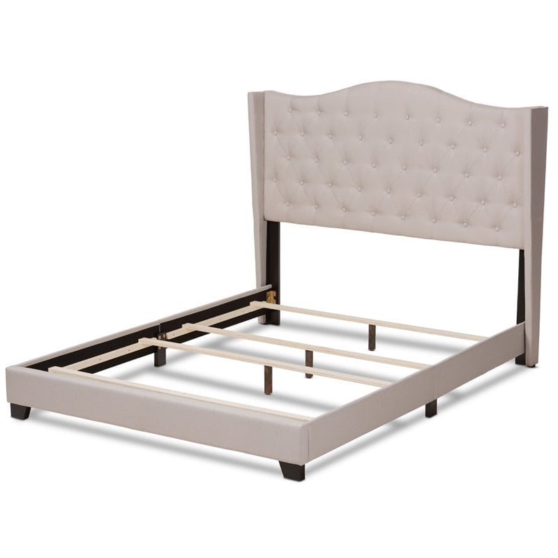 Bowery Hill Modern Upholstered Fabric Tufted King Size Bed in Beige