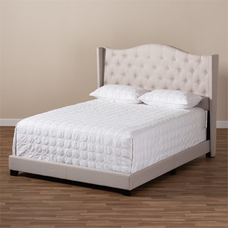 Bowery Hill Modern Upholstered Fabric Tufted King Size Bed in Beige