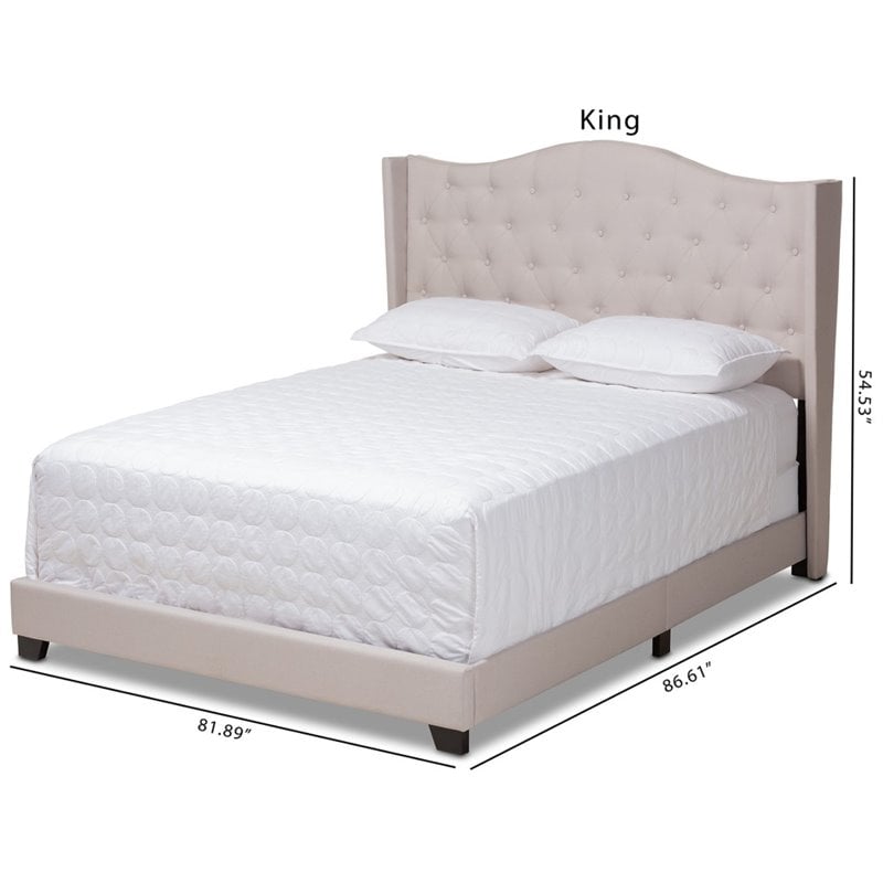 Bowery Hill Modern Upholstered Fabric Tufted King Size Bed in Beige