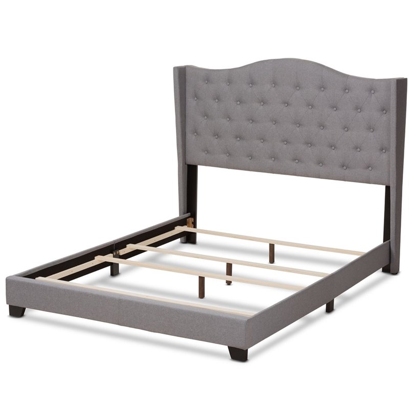 Bowery Hill Traditional Upholstered Fabric Tufted Queen Bed in Grey