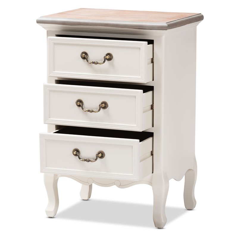 Bowery Hill Two Tone Whitewashed Oak and White 3-Drawer Nightstand