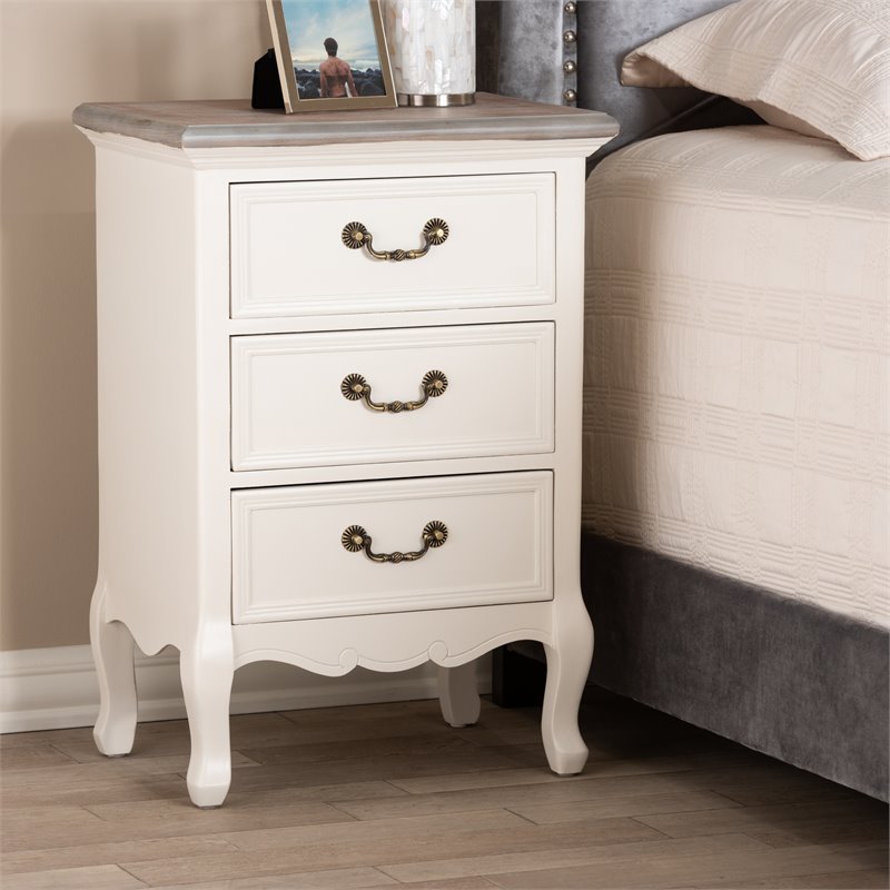 Bowery Hill Two Tone Whitewashed Oak and White 3-Drawer Nightstand