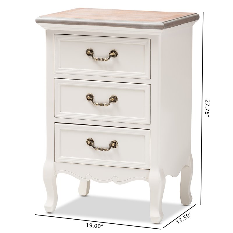 Bowery Hill Two Tone Whitewashed Oak and White 3-Drawer Nightstand