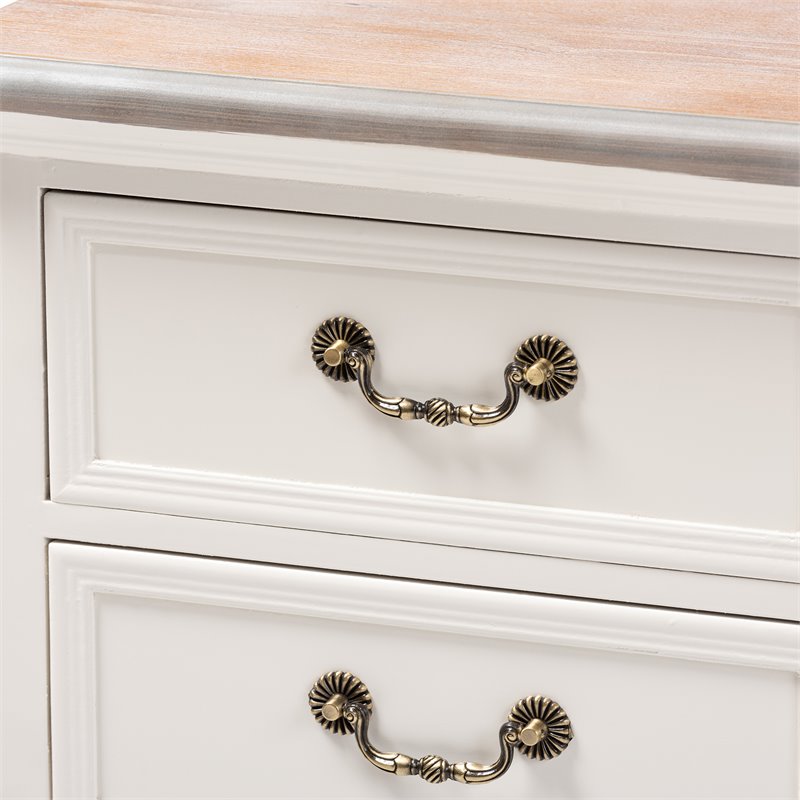 Bowery Hill Two Tone Whitewashed Oak and White 3-Drawer Nightstand
