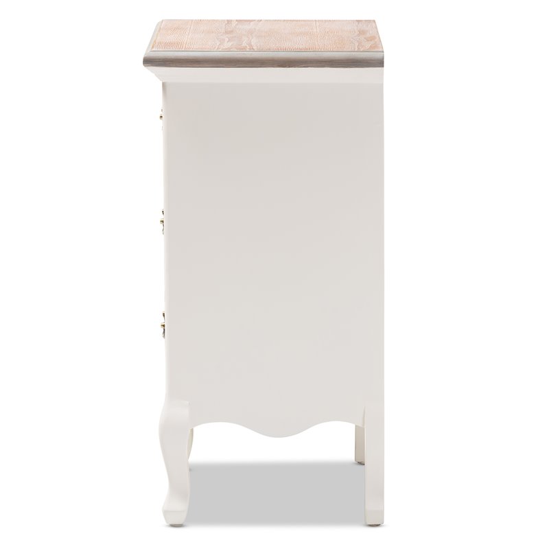 Bowery Hill Two Tone Whitewashed Oak and White 3-Drawer Nightstand