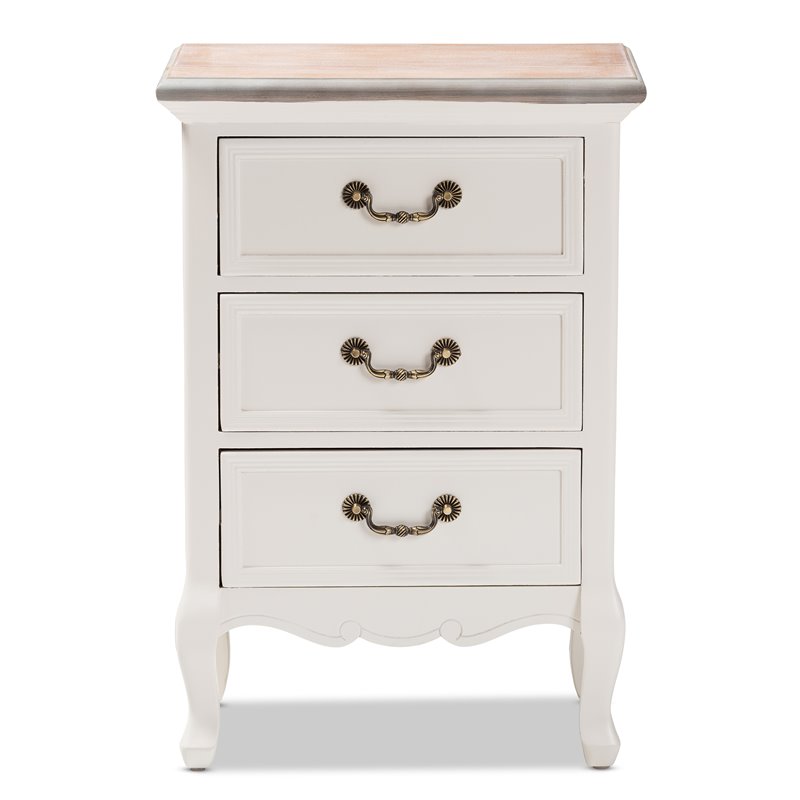 Bowery Hill Two Tone Whitewashed Oak and White 3-Drawer Nightstand