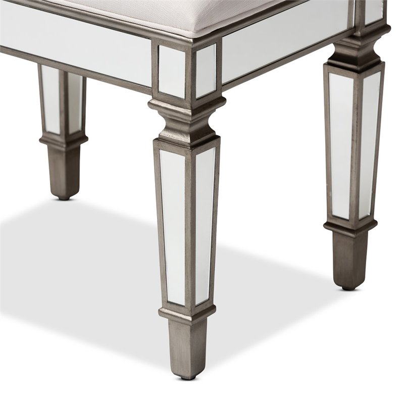 Bowery Hill Mirrored Vanity Bench in White