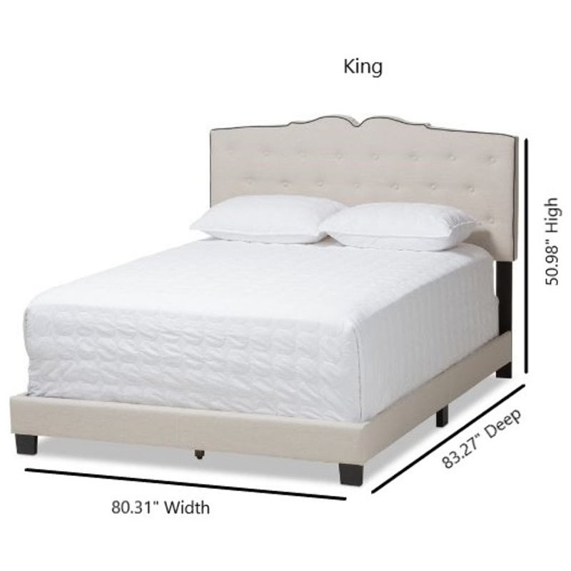 Bowery Hill Fabric Tufted King Bed in Light Beige