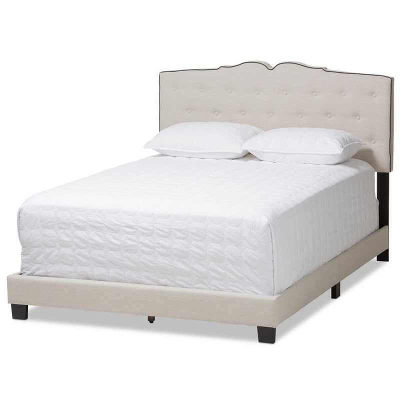 Bowery Hill Fabric Tufted King Bed in Light Beige