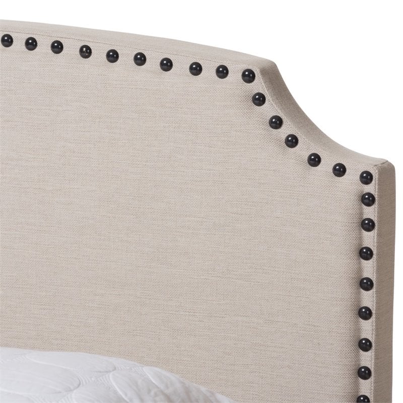 Bowery Hill Nailhead Upholstered Full Bed in Light Beige