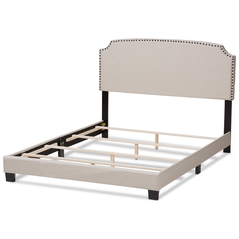 Bowery Hill Nailhead Upholstered King Bed in Light Beige