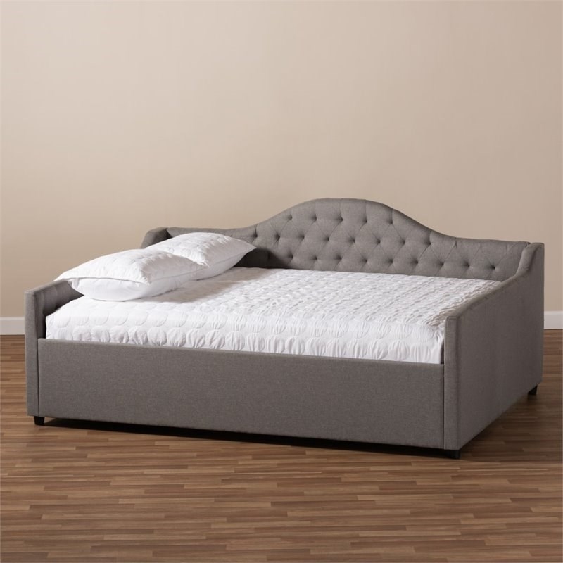 Bowery Hill Modern Fabric Tufted Full Daybed with Wood Frame in Gray