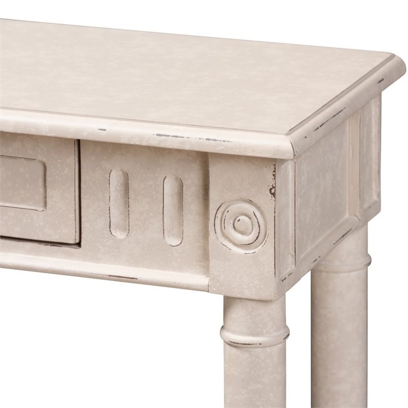 Bowery Hill Wood White Console Table Rectangular Ornate Ball Turned Legs 31.5