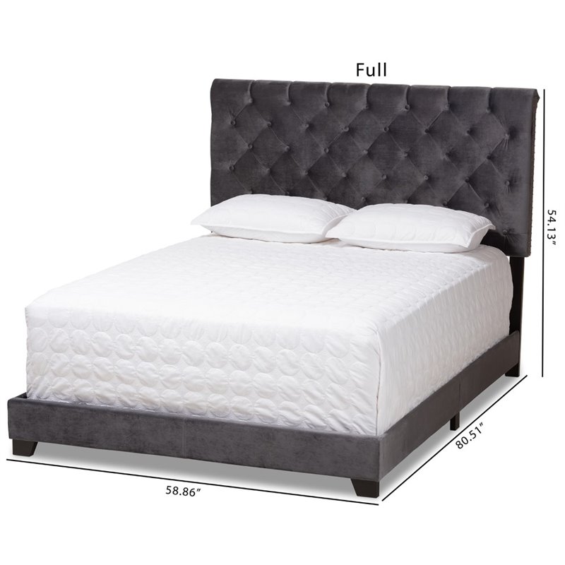 Bowery Hill Velvet Tufted Full Bed in Dark Grey