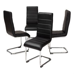 Bowery Hill 17.91&quot Mid-Century Faux Leather Dining Chair in Black (Set of 4)