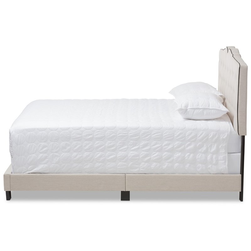 Bowery Hill Fabric Tufted Full Bed in Light Beige