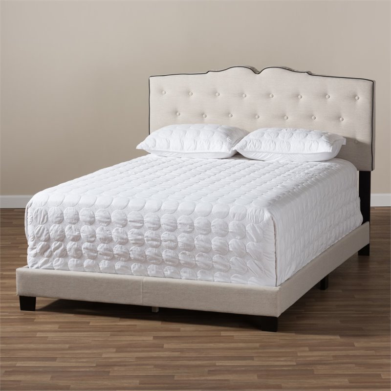 Bowery Hill Fabric Tufted Full Bed in Light Beige