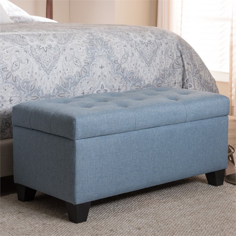 Bowery Hill Upholstered Storage Ottoman Bench in Light Blue